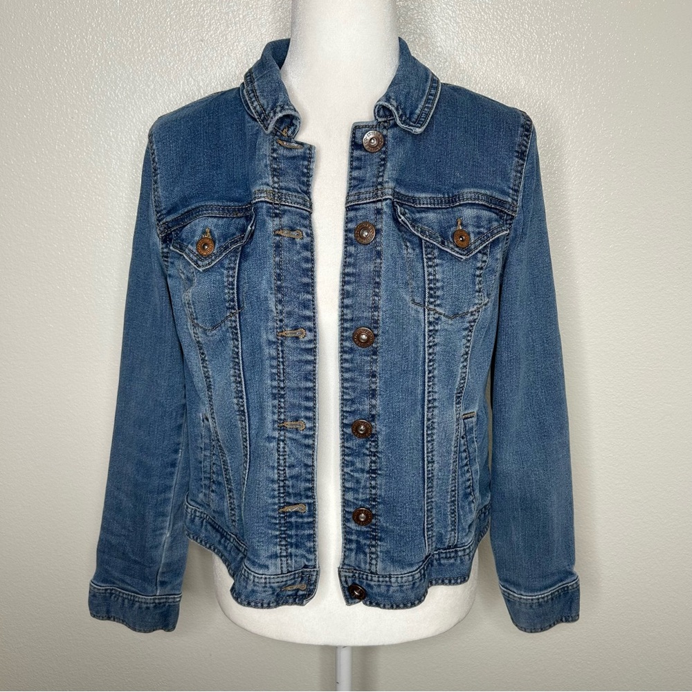 Style & Co Womens Blue Stretch Button Down Denim Jean Jacket Size S EUC